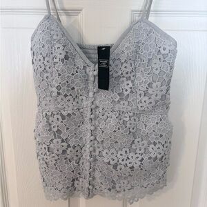 Abercrombie & Fitch Floral Lace Camisole - light powder blue